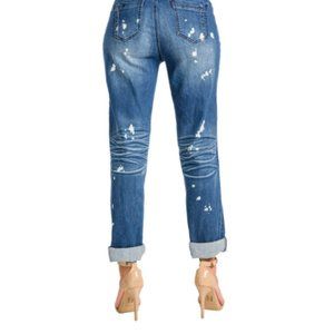 Poetic Justice Verla Boyfriend Jeans In Hurricane Wash W Bleach Spots Size 27 R